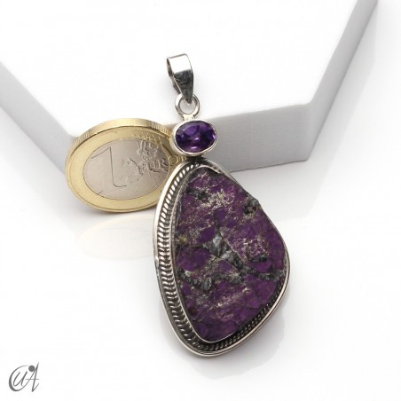 Colgante en plata con purpurita en bruto y amatista, modelo 2