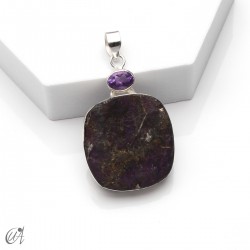 Colgante en plata con purpurita en bruto y amatista, modelo 3