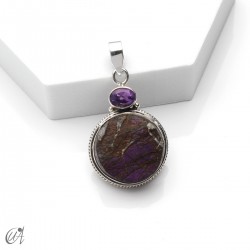 Colgante en plata con purpurita en bruto y amatista, modelo 4