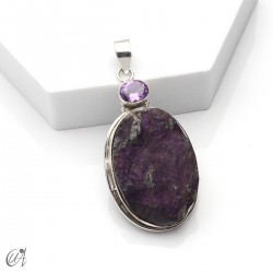 Colgante en plata con purpurita en bruto y amatista, modelo 5