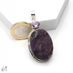Colgante en plata con purpurita en bruto y amatista, modelo 5