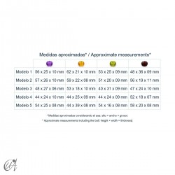 Tabla de medidas de los colgantes de purpurita y gema en plata 925