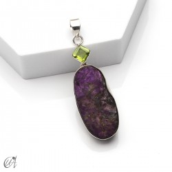 Colgante en plata con purpurita en bruto y peridoto, modelo 5