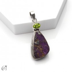 Colgante en plata con purpurita en bruto y peridoto, modelo 2