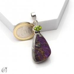 Colgante en plata con purpurita en bruto y peridoto, modelo 2