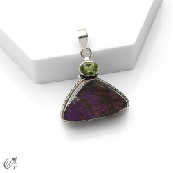 Colgante en plata con purpurita en bruto y peridoto, modelo 3