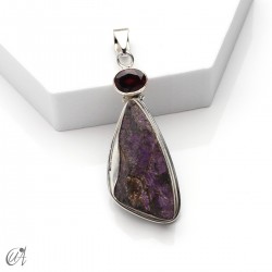 Colgante en plata con purpurita en bruto y granate, modelo 2