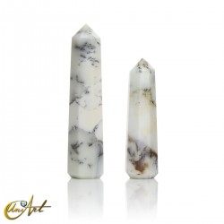 Dendritic opal (merlinite) point, 8 sides