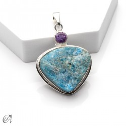 Silver pendant with rough apatite and faceted amethyst, model 1