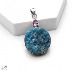 Silver pendant with rough apatite and faceted amethyst, model 2