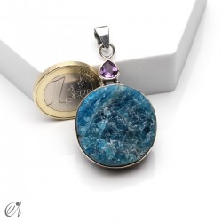 Silver pendant with rough apatite and faceted amethyst, model 2