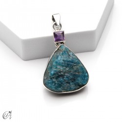 Silver pendant with rough apatite and faceted amethyst, model 3