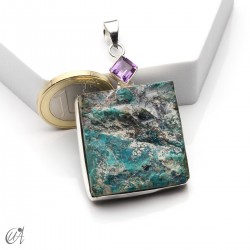 Colgante en plata con apatita en bruto y amatista facetada, modelo 4