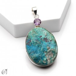 Silver pendant with rough apatite and faceted amethyst, model 5