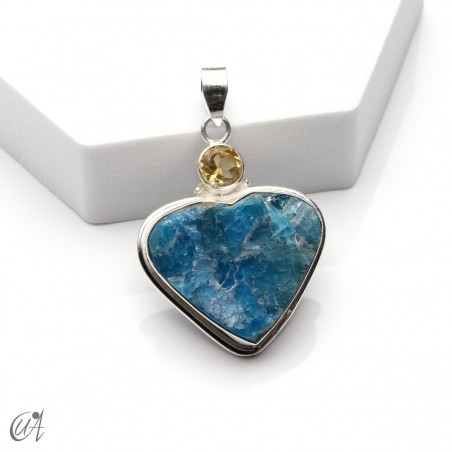 Silver pendant with rough apatite and faceted citrine, model 1