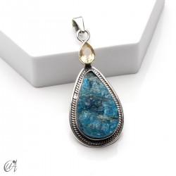 Silver pendant with rough apatite and faceted citrine, model 3