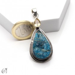 Silver pendant with rough apatite and faceted citrine, model 3
