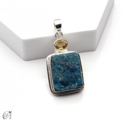 Silver pendant with rough apatite and faceted citrine, model 4