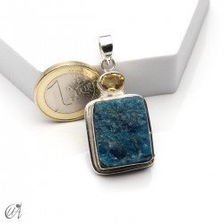 Silver pendant with rough apatite and faceted citrine, model 4