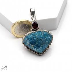 Silver pendant with rough apatite and faceted garnet, model 1