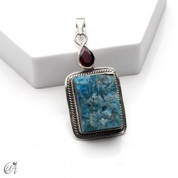 Silver pendant with rough apatite and faceted garnet, model 4