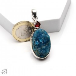Silver pendant with rough apatite and faceted garnet, model 5