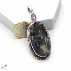 Silver pendant with rough labradorite and faceted amethyst, model 2