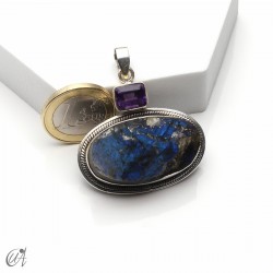 Silver pendant with rough labradorite and faceted amethyst, model 3