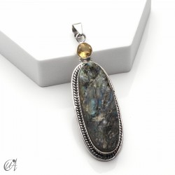 Silver pendant with rough labradorite and faceted citrine, model 2