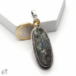 Silver pendant with rough labradorite and faceted citrine, model 2