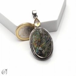 Silver pendant with rough labradorite and faceted citrine, model 3