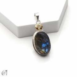 Silver pendant with rough labradorite and faceted citrine, model 5