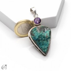 Colgante en plata con crisocola en bruto y amatista facetada, modelo 2