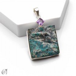 Colgante en plata con crisocola en bruto y amatista facetada, modelo 4