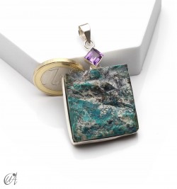 Colgante en plata con crisocola en bruto y amatista facetada, modelo 4