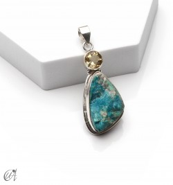 Colgante en plata con crisocola en bruto y citrino facetado, modelo 3