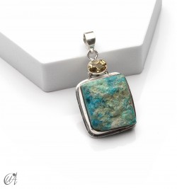 Colgante en plata con crisocola en bruto y citrino facetado, modelo 4