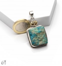 Colgante en plata con crisocola en bruto y citrino facetado, modelo 4