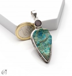 Colgante en plata con crisocola en bruto y cuarzo ahumado facetado, modelo 2