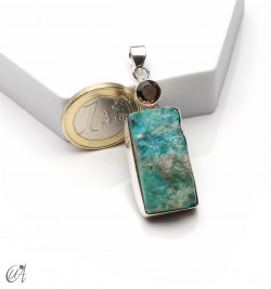 Colgante en plata con crisocola en bruto y cuarzo ahumado facetado, modelo 4