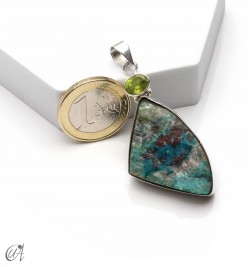 Colgante en plata con crisocola en bruto y peridoto facetado, modelo 3