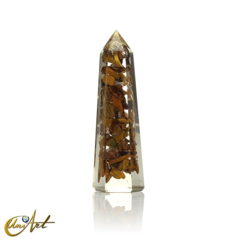 Handmade orgonite point, 8 cm – tiger’s eye