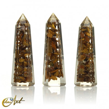 Handmade orgonite point, 8 cm – tiger’s eye