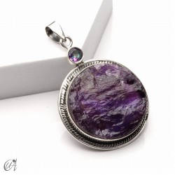 Rough amethyst and mystic quartz pendant in 925 silver, model 1