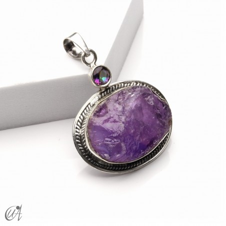 Rough amethyst and mystic quartz pendant in 925 silver, model 2