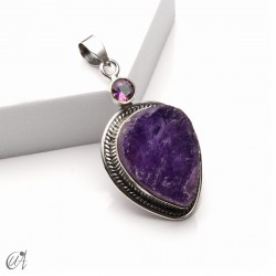 Rough amethyst and mystic quartz pendant in 925 silver, model 4