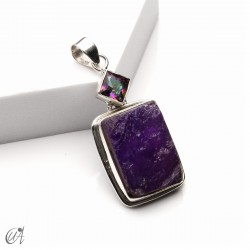 Rough amethyst and mystic quartz pendant in 925 silver, model 5