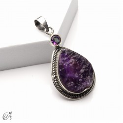 Rough amethyst and mystic quartz pendant in 925 silver, model 6