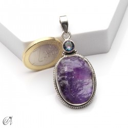 Rough amethyst and mystic quartz pendant in 925 silver, model 3