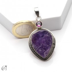 Rough amethyst and mystic quartz pendant in 925 silver, model 4